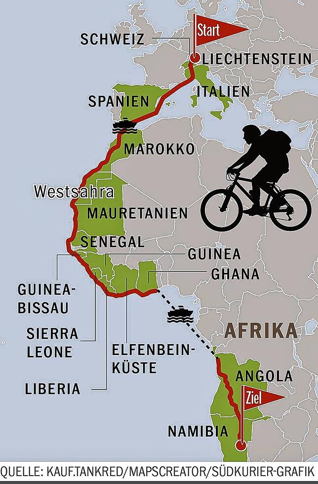 Bild 2: Überlinger fährt mit Rad vom Bodensee nach Namibia