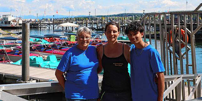 Drei Generationen der Familie Fluck arbeiten beim Bootsverleih im Konstanzer Gondelehafen – ein echter Familienbetrieb (von links): Inge ...