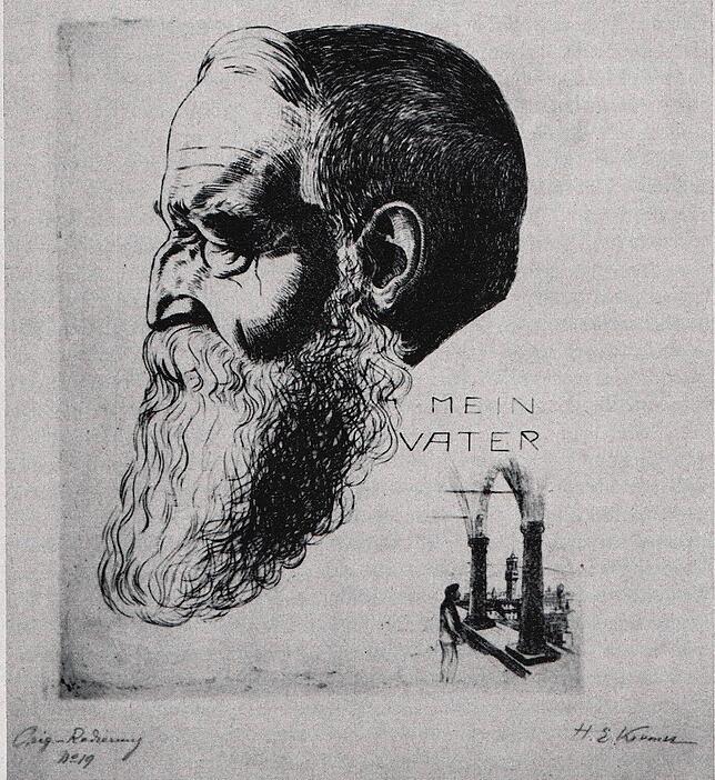 Gezeichnet: Heinrich Ernst Kromer: Bildnis &bdquo;Mein Vater&ldquo;, Radierung.