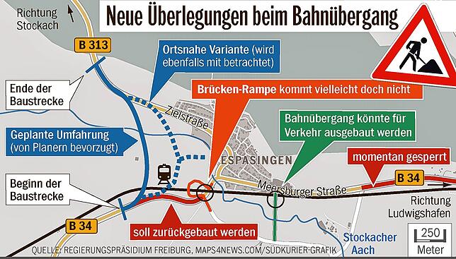 Bild 1: Ortsumfahrung Espasingen nimmt die nächste Hürde und es gibt eine neue Idee für den Bahnübergang