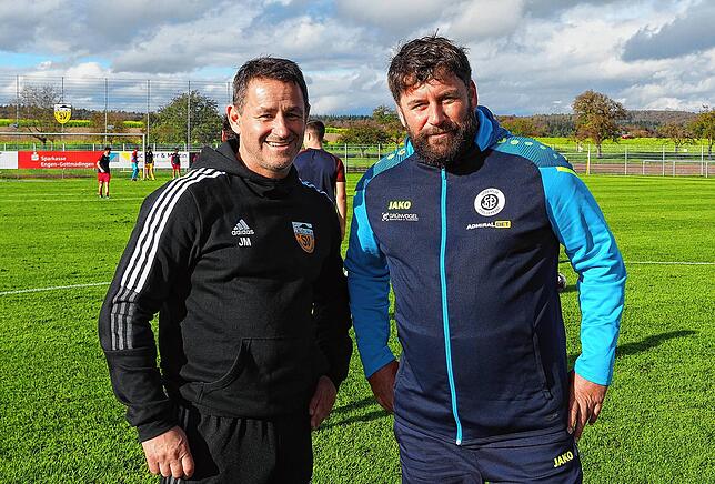 Armin Brutschin (rechts) beim Wiedersehen mit seinem Trainerkollegen Javier Martin vom SV Mühlhausen. Der SCP-Coach hatte sich nach ...
