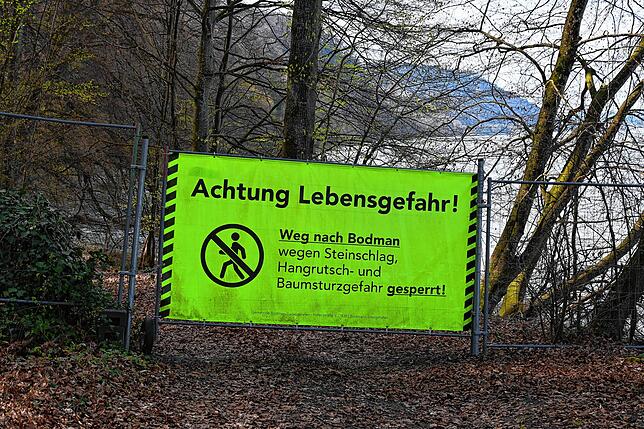 Momentan weist eine solche Absperrung auf die Gefahren am Uferweg zwischen Bodman und dem Anleger an der Marienschlucht hin.