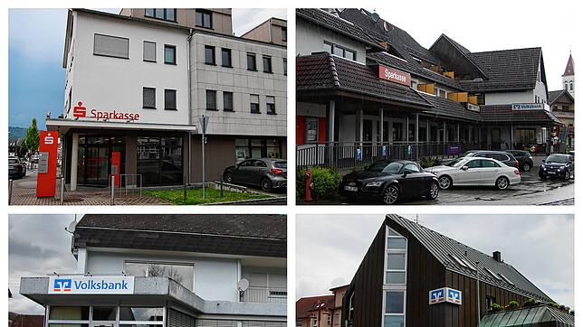 Die Sparkasse hat angekündigt, die Bankfilialen in Bodman-Ludwigshafen (oben links) und Eigeltingen (Oben rechts) zu schließen. Die ...