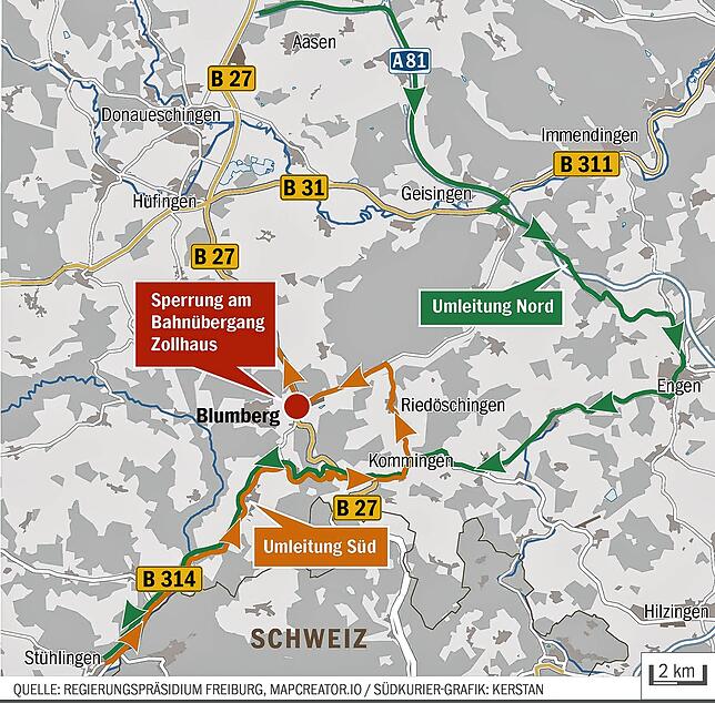 Bild 1: Gleissanierung in Blumberg: Umleitung führt über Engen