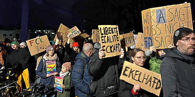 Bild 1: Konstanzer zeigen bei der Demo gegen rechts Gesicht