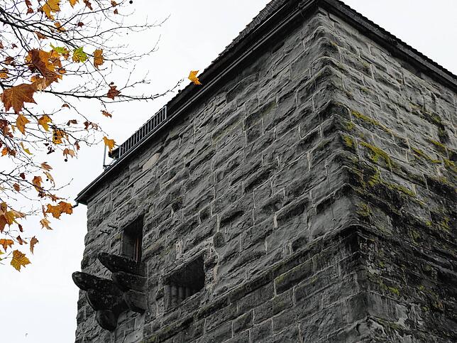 Hier könnte eine Flucht-Treppe aus dem ersten Obergeschoss gebaut werden. Darüber liegt noch das Stüble. Dort war bisher Notausstiege ...