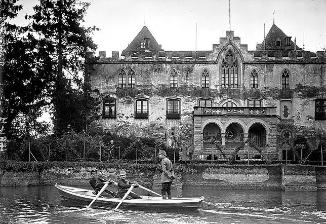 Ein Bild, das während des Ersten Weltkriegs zwischen 1914 und 1918 aufgenommen wurde: Eine Grenzpatrouille vor Schloss Gottlieben.