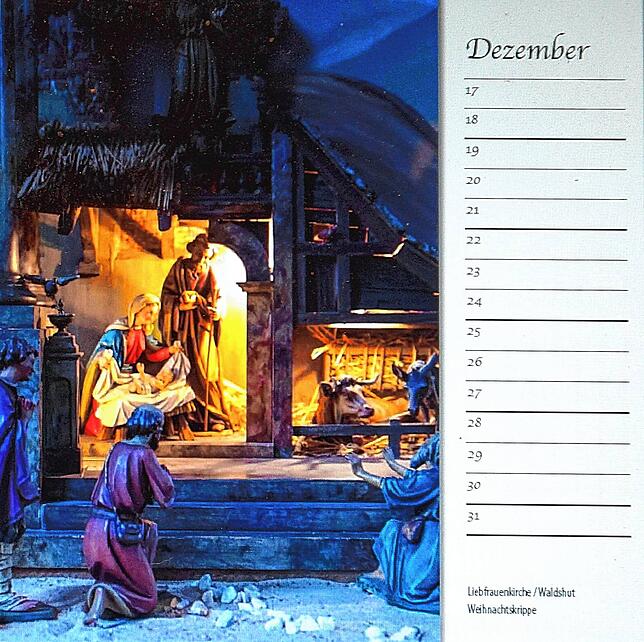 Das Dezemberbild des Kalenders – zu sehen ist die Weihnachtskrippe in der Liebfrauenkirche Waldshut.