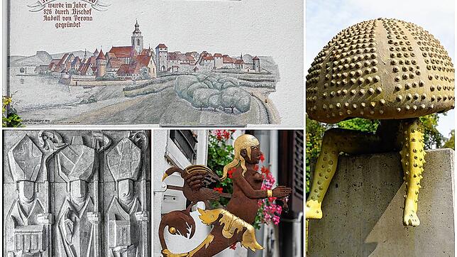 Wandbild, Relief, goldener Meerjungfrau und eine Skulptur mit Stacheln: Wo sind diese Details in Radolfzell zu finden?