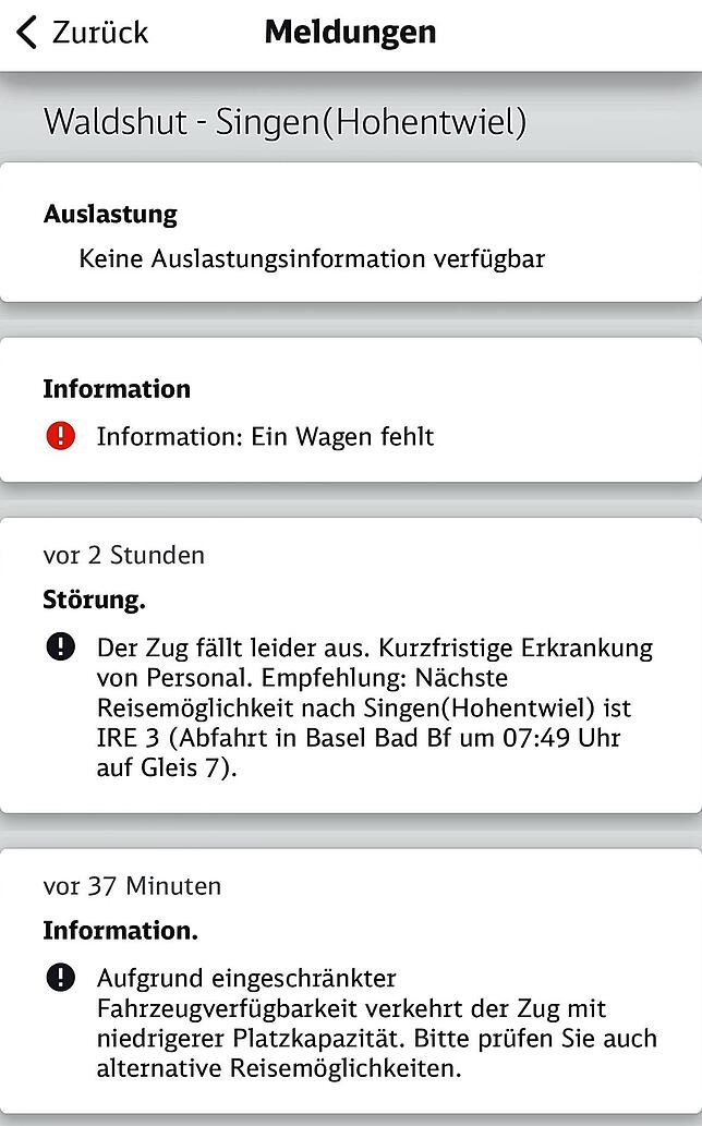 Auf der Strecke der Hochrheinbahn kommt es oft zu Verspätungen und Ausfällen. Auch kurzfristig erkranktes Zugpersonal führt dazu. ...