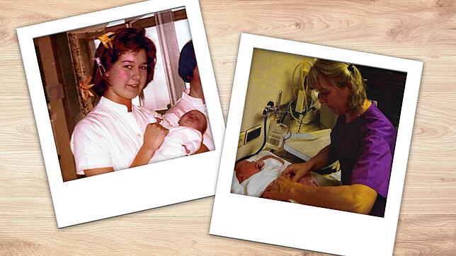 Schon als Jugendliche half Christine Casar im Pfullendorfer Krankenhaus aus (links). Das rechte Bild entstand während ihrer Zeit als ...