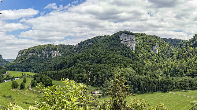 Das Obere Donautal zwischen Tuttlingen und Sigmaringen gehört zu den schönsten Tallandschaften Deutschlands. Hier ein Blick ins Tal mit ...