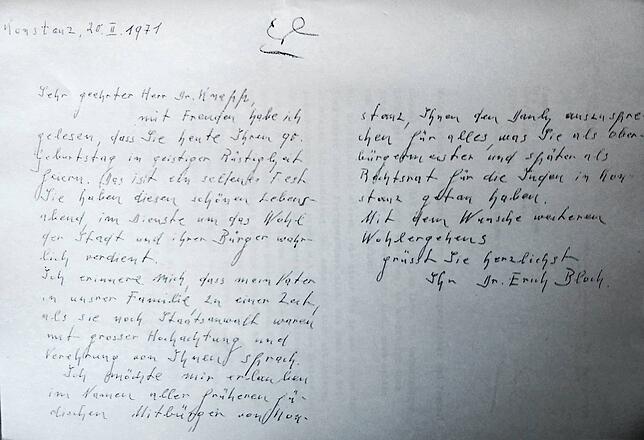 Der Brief an Franz Knapp aus dem Jahr 1971. Inzwischen ist das Handgeschriebene verblasst.