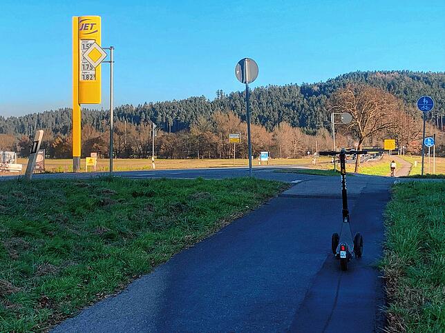 Kurz vor dem Ortschild in Schwenningen: Wer in Richtung Müllhausen fährt, kann am Rande des Radwegs immer wieder Roller sehen. Oft ...