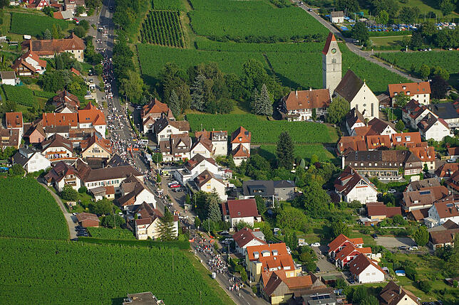 Die Demonstration in Hagnau aus der Luft betrachtet.