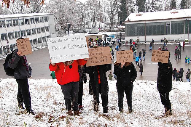 Eine kleine Gruppe von Gegendemonstranten drückte mit ihren Plakaten aus, was sie von dem „Dreikönigszug“ hielten. Sie ...