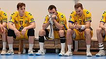 Es soll nicht sein. Bei der Niederlage gegen Dresden waren die Handballer der HSG Konstanz (von links Raivis Gorbunovs, Lukas Köder, ...
