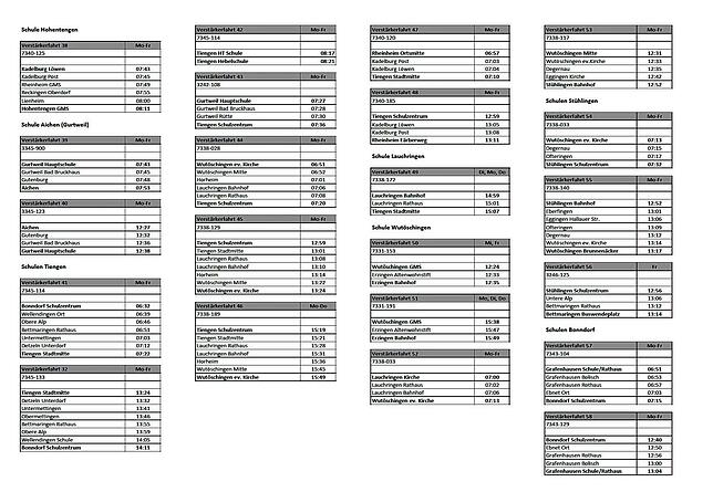 Teil 3: Auszug aus dem Busfahrplan. So fahren die zusätzlichen Verstärkerbusse im Schülerverkehr.