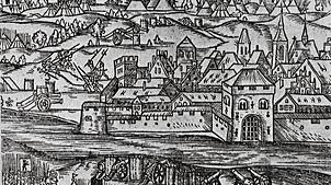 Dieser Stich stellt Waldshut während der Belagerung durch die Schweizer 1468 dar. In etwa dürfte die Stadt aber auch 1524/25 so ...