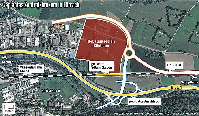 Der Standort für das geplante Zentralklinikum Lörrach
