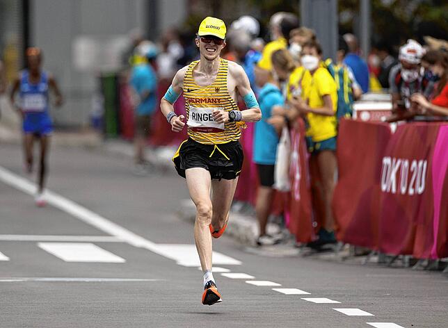 Richard Ringer auf den letzten Metern des Marathons bei den Olympischen Spielen in Tokio 2021. Damals landete er auf dem 25. Rang: „Das ...