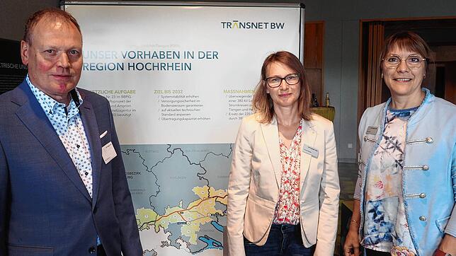 Die Transnet BW informierte in Engen über das Großprojekt (von links): Otto Kettmann, Großprojektleiter Hochrhein, Yvonne Wisotzki, ...