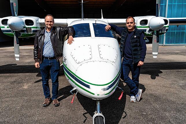 Zwei der drei Piloten, Markus Duwe (links) und Sebastian Keller. Auf dem Bild fehlt noch der dritte Pilot, Holger Miconi. Bei ...