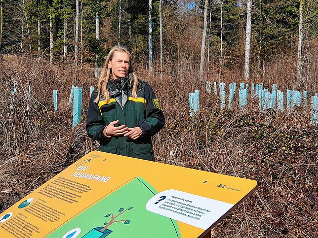 Anja Peck, die Leiterin der Forstdirektion Freiburg beim Regierungspräsidium Freiburg, beschreibt das Konzept des 1,3 Kilometer langen ...