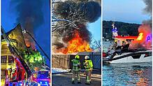 (Archivbilder) Diese Einsätze hielten die Feuerwehr 2024 in Atem. Unter den 1278 Einsätzen waren folgende dabei (von links): Der ...