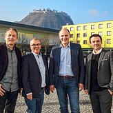 Da war das Hohentwielfest noch gesichert: Dieter Bös von Kokon, KTS-Chef Roland Frank, Oberbürgermeister Bernd Häusler und Xhavit Hyseni ...