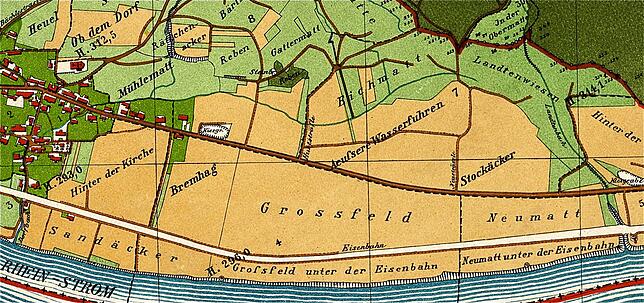 Im Ausschnitt eines 1898 gefertigten Übersichtsplanes über die Gemarkung Obersäckingen ist der im selben Jahr begonnene tägliche zwei ...