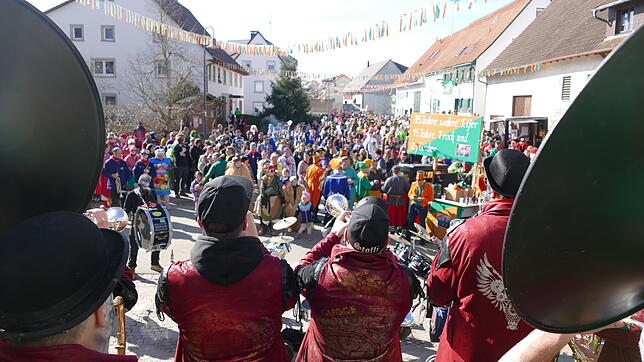 Ein Meer voller Narren vor dem Ewattinger Rathaus: Hunderte Zuschauer erleben das närrische Treiben mit. Bilder: Stefan Limberger-Andris