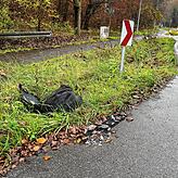 Kurve nicht gekriegt: Eine der Warntafeln fiel einem Autofahrer zum Opfer.