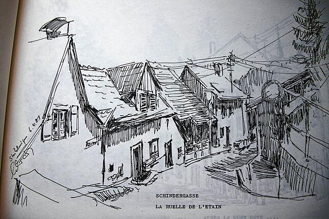 Die Schindergasse, wie die Zinngasse aufgrund des steilen Aufstiegs genannt wird, war im Jahr 1981 durch verfallene Katen geprägt, wie ...