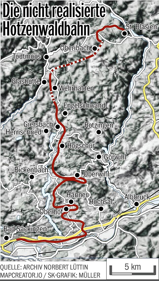 Bild 2: Unverwirklichte Bahnträume: Mit dem Zug von Säckingen über den Hotzenwald direkt nach St. Blasien
