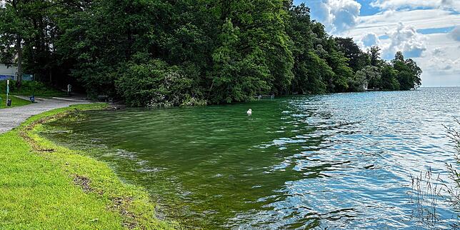 (Archivbild) Der Uferweg an der Schmugglerbucht war wegen des Hochwassers teilweise gesperrt. Das Wasser schwappte teilweise bis auf den ...
