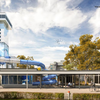 So soll die neue Rutschbahn in der Therme Bad Zurzach aussehen. Dahinter sieht man den kleinen, neuen Turm und den großen Turm von Bad ...