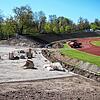 Im Bodensee-Stadion wird im April 2024 eifrig gearbeitet. Die Sanierungsmaßnahmen sollen pünktlich zum Campus-Festival fertiggestellt sein.