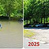 Die Waldshuter Schmittenau: Zu sehen ist die Straße, die zum Schwimmbad führt, links im Jahr 2024. Rechts der gleiche Ort ein Jahr später.