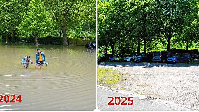 Die Waldshuter Schmittenau: Zu sehen ist die Straße, die zum Schwimmbad führt, links im Jahr 2024. Rechts der gleiche Ort ein Jahr später.