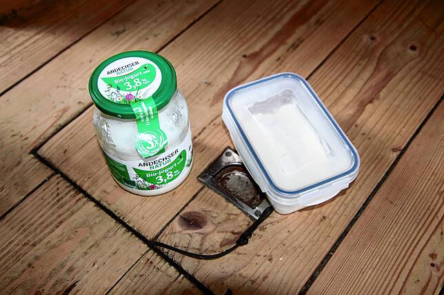 Der Inhalt des Beutels: Joghurt und Frischkäse.