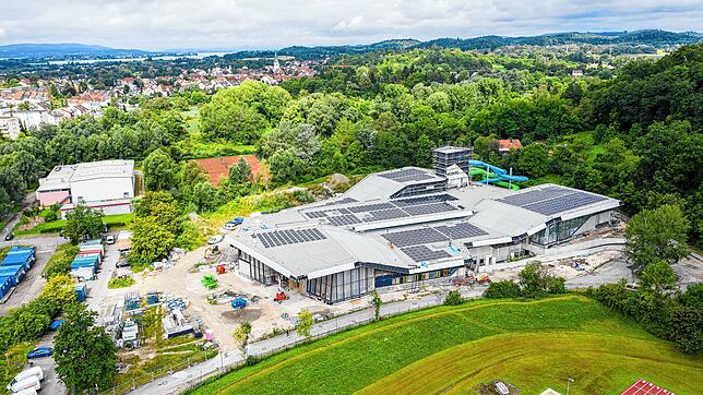 Die Baustelle des neuen Schwaketenbades, aufgenommen mit einer Drohne.