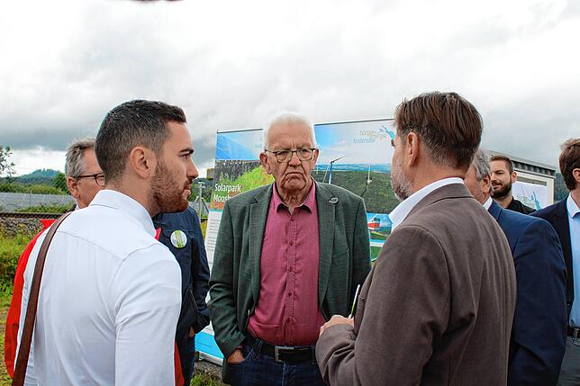 Christoph Stolz, Bürgermeister von Bodman-Ludwigshafen (links), und Andreas Klatt von der Bürger-Energie Bodenee im Gespräch mit ...