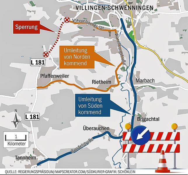 Bild 1: Ab 2. April wird Straße  zwischen Villingen und Pfaffenweiler gesperrt
