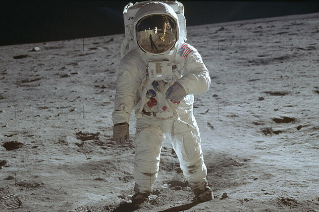 Ein Jahrundertereignis: Der Astronaut Buzz Aldrin geht auf der Mondoberfläche spazieren. Am 20. Juli hat sich die Mondlandung zum 50. ...