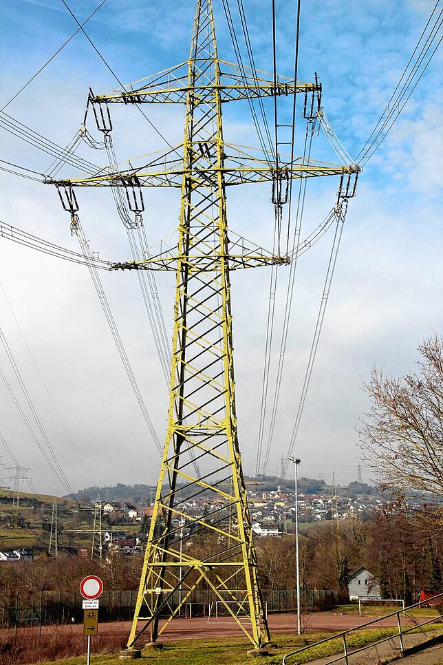 Verhältnismäßig klein sind die älteren Modelle der Strommasten. Beim Ausbau der Versorgungsleitungen werden etwa 75 Meter hohe Masten ...