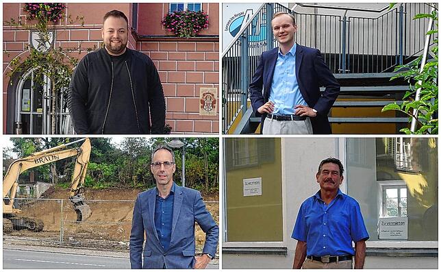 Die vier Bürgermeisterkandidaten an einem der vier Orte, an denen sie beim Stadtspaziergang über ihre politischen Pläne berichten.