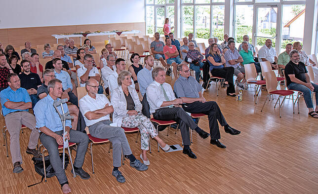 Für 100 Besucher war gestuhlt. Rund 50 Teilnehmer kamen dann tatsächlich zur offiziellen Übergabe des Bioenergiedorfes Kreenheinstetten ...