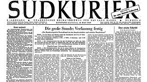 Ein großer Moment der Geschichte: Verkündigung des Grundgesetzes in der Ausgabe vom 10. Mai 1949.