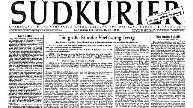 Ein großer Moment der Geschichte: Verkündigung des Grundgesetzes in der Ausgabe vom 10. Mai 1949.